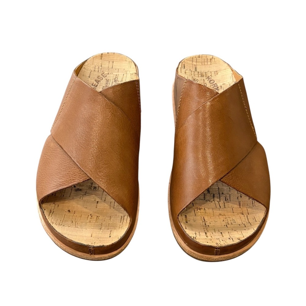 Kork-Ease Womens Brown Leather Crisscross Cork Footbed Slide Sandals Size 7 - Picture 4 of 9